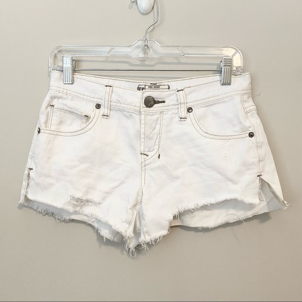 FREE PEOPLE White Denim Distressed Cutoff Shorts